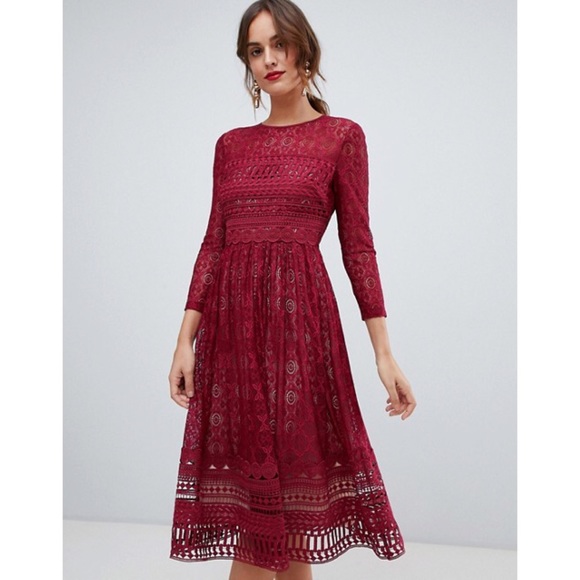 red midi skater dress